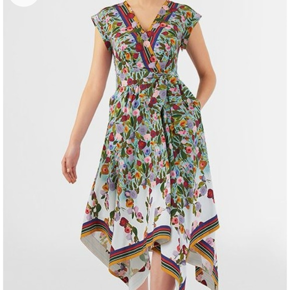 eShakti Wayward Fancies Floral Dress 16/XL V Neck Pockets Scarf Hem Cottagecore - Picture 3 of 17